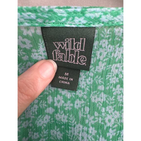 Wild Fable Top Womens Medium Green Floral Crop Plunge Bell Sleeve Boho Bohemian - Picture 2 of 7